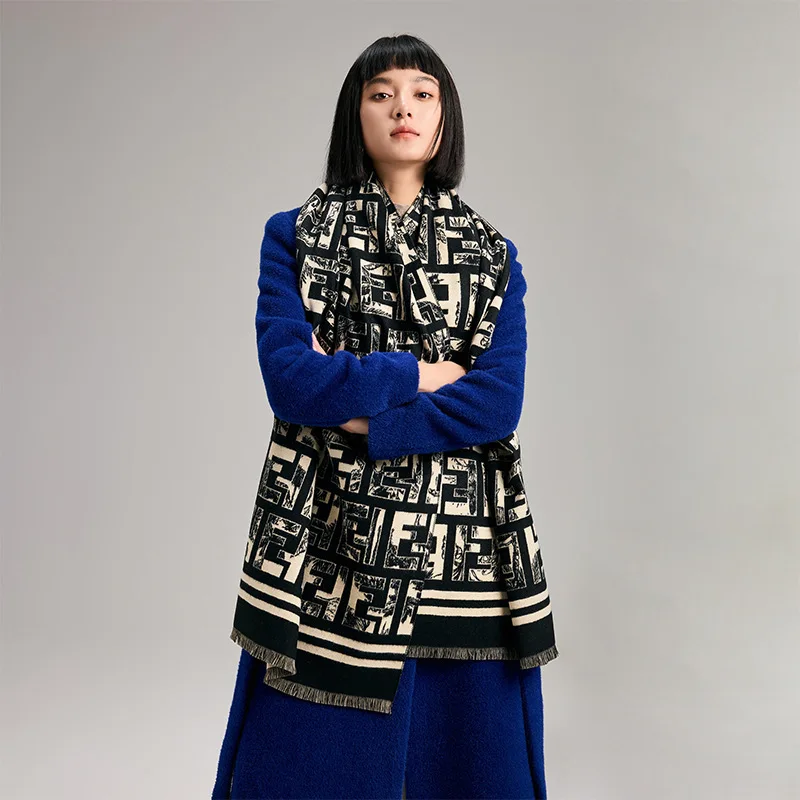 2025 New Luxury Brand Women's Double-Sided Print Cashmere-Like Scarf - Soft Cozy Pashmina Shawl, Winter Outdoor Cold-Resistant