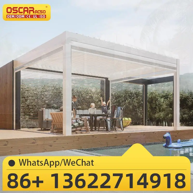 

Регулируемая водонепроницаемая крыша патио на открытом воздухе с жалюзи на молнии для садовых пикников, отдыха у бассейна, собраний на заднем дворе, беседка