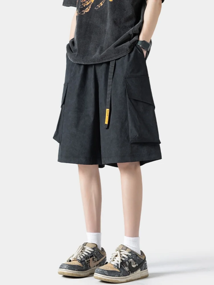 

Loose Fit Men's Workwear orts Summer Hong Kong Sle Trendy Brand Multi-ket Straight Leg Sport Casual Five-Quarter Pants