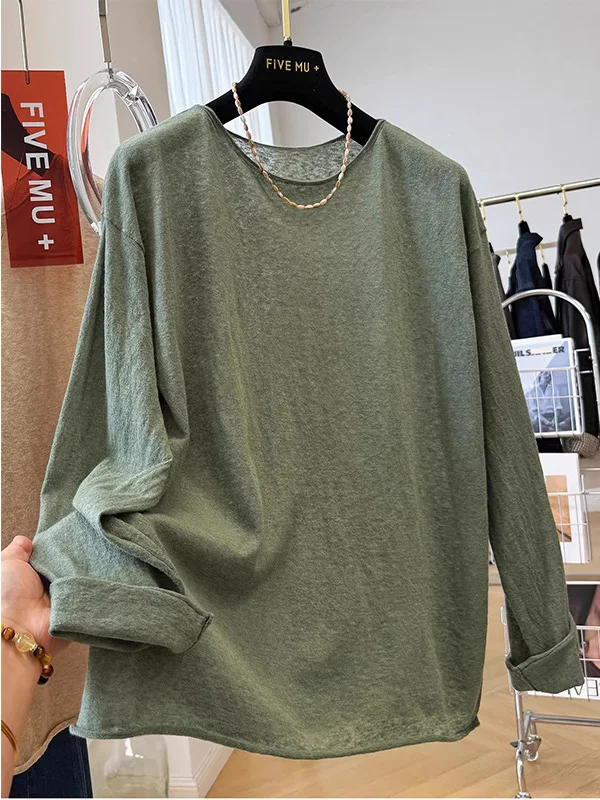 

Льняная вязаная рубашка большого размера с длинными рукавами для защиты от солнца, тонкая однотонная кофта для мужчин и женщин, одежда для ранней осени