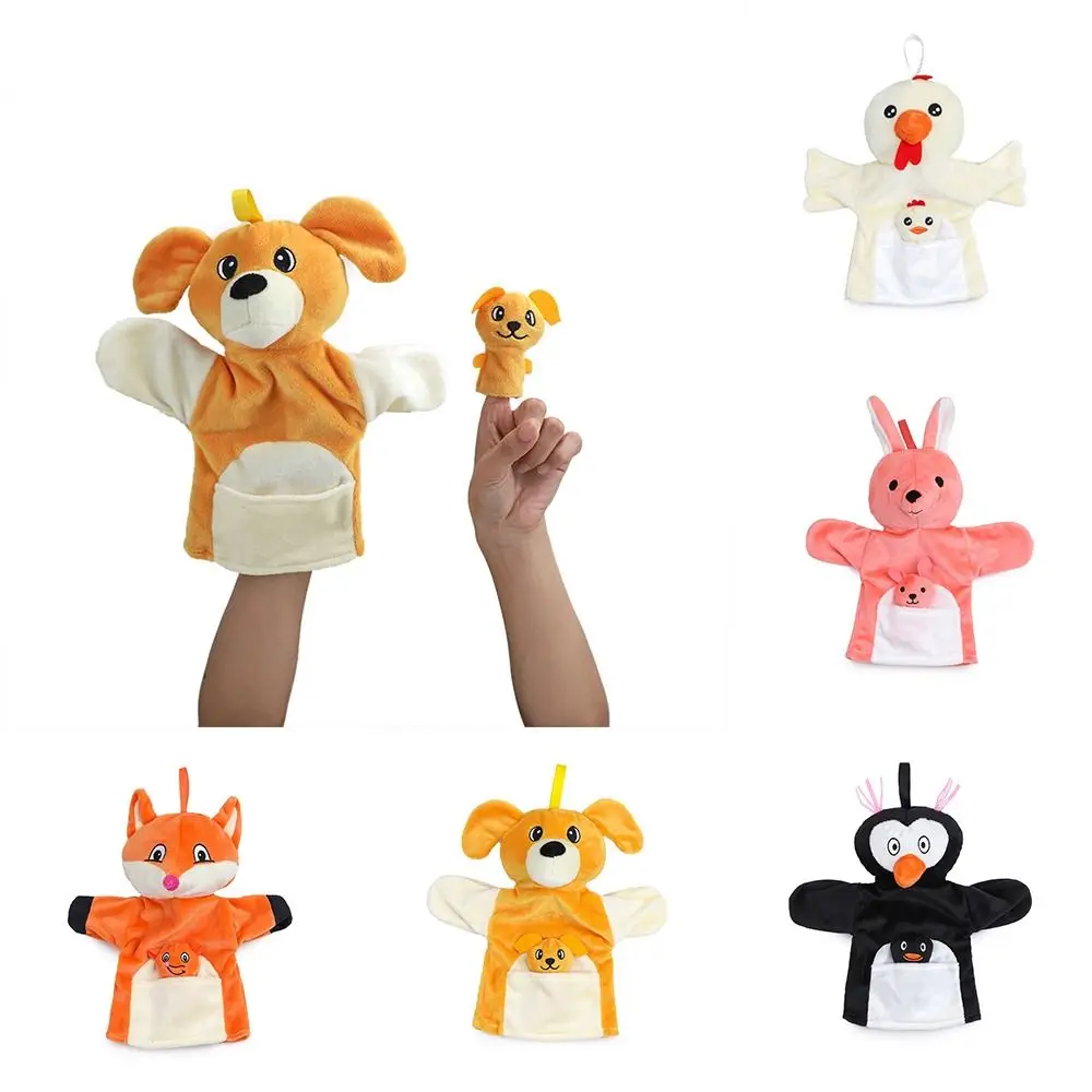 Marioneta de mano cognitiva para padres e hijos, marioneta de dedo de felpa para perro, conejo, pingüino, marioneta de Animal, cuento de cuentos para dormir