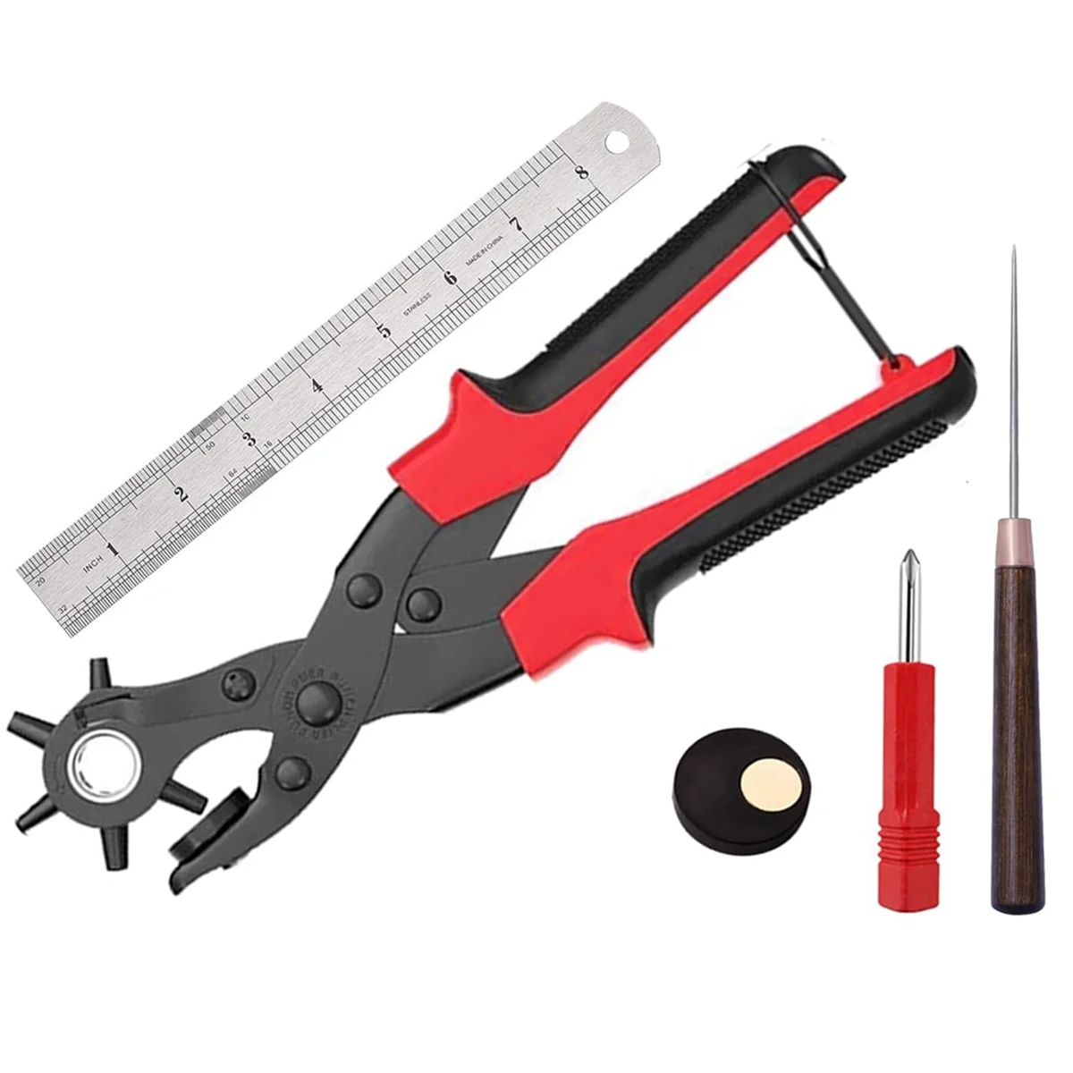 Leather Hole Punch Set, Professional Revolving Punch Plier Kit, Super Heavy Duty Rotary Puncher, Precision Multi Hole