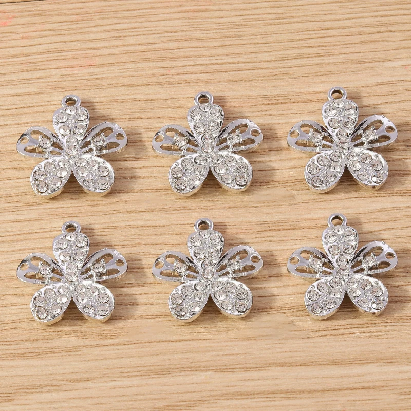 10pcs 21x23mm Elegant Crystal Flower Charms Pendants for Drop Earrings Necklace Bracelet DIY Crafts Jewelry Making Accessories