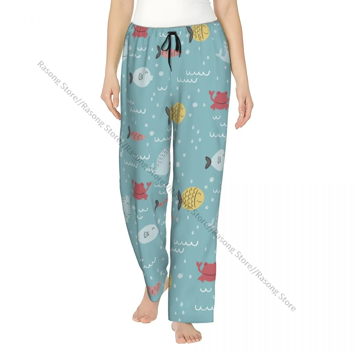 

Women Flannel Lounge Pants Soft Hand Drawn Fish Pajama Pants Winter Sleepwear