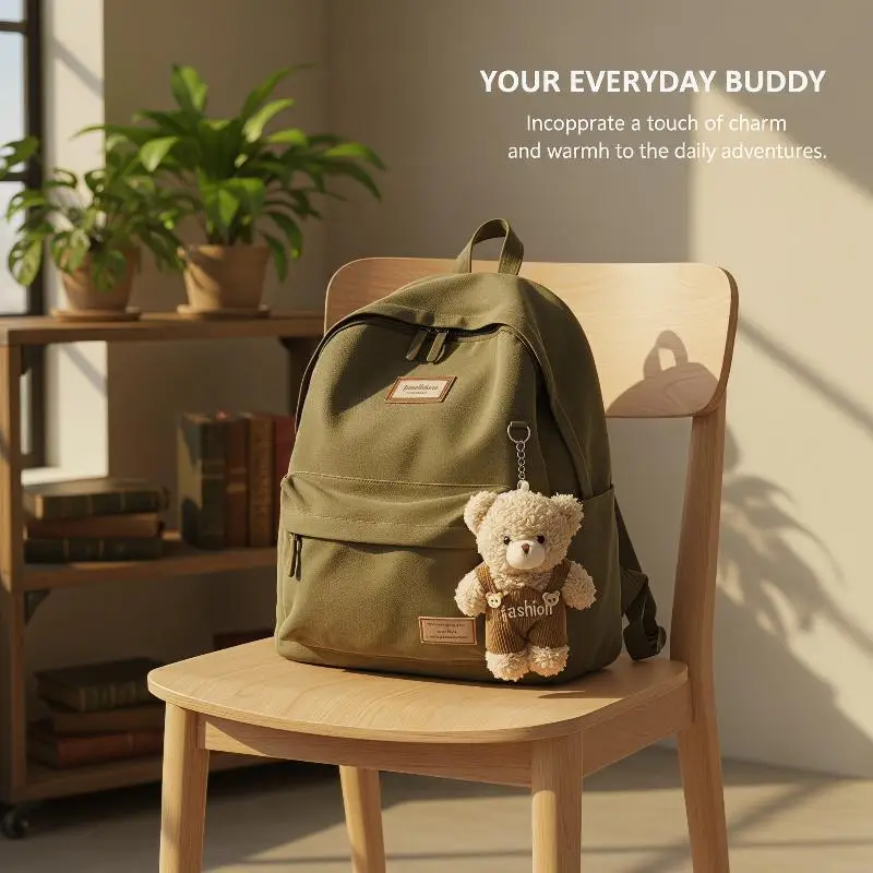 Soft Plush Bear Keychain With Overalls Cute Stuffed Bear Backpack Hanging Charm Couple Daily Key Holder