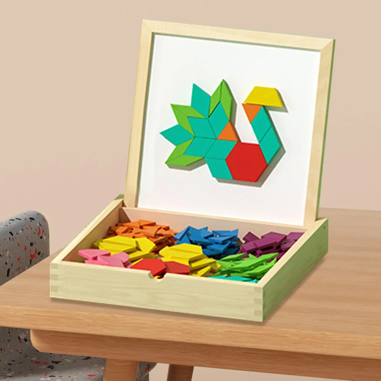 

Деревянные блоки с узорами, игрушки для раннего обучения математике и геометрическим рисунком, обучающие игрушки-головоломки для малышей с карточками для детей 4-8 лет