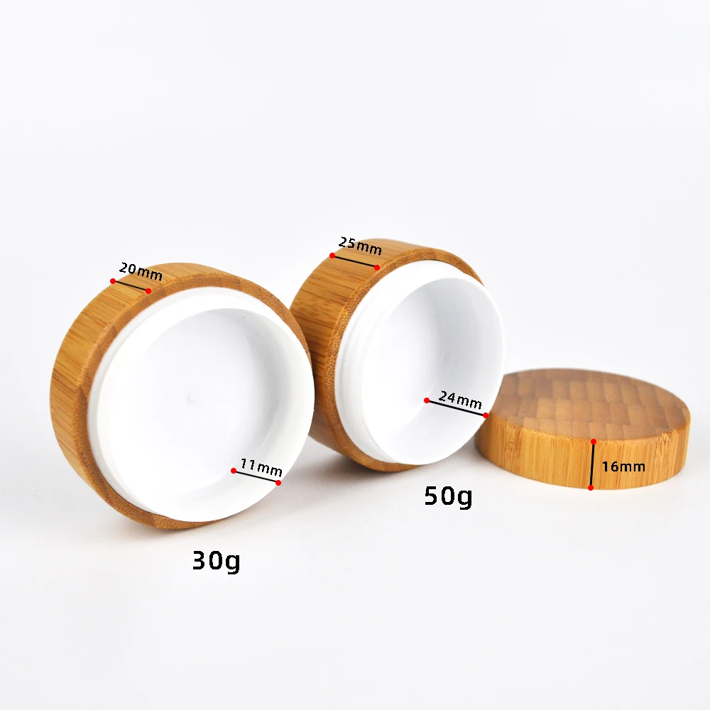 Eco Friendly Natural bamboo Wooden Lid Pots 1oz 30ml 2oz 50ml  Perfume Soap Body Butter Scrub Containers