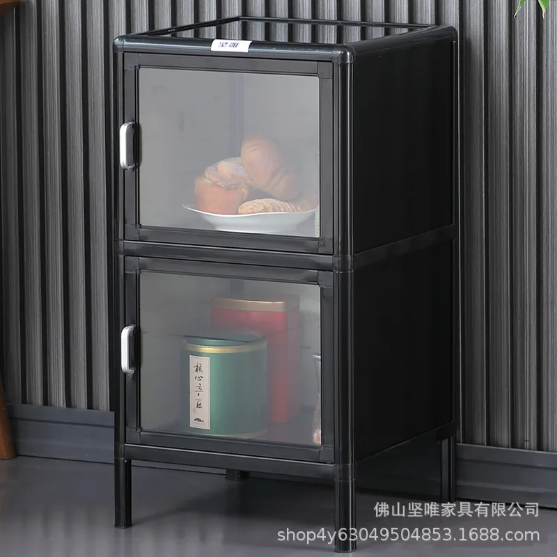 Edge Cabinet Aluminum Alloy Locker Cupboard Storage Sideboard Tempered Glass Locker Sundries Cabinet Kitchen Cabinet