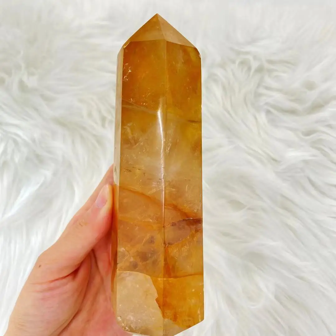 Natural Quartz Crystal Yellow Gum Flower, Quartz Energy, Obelisk, Reiki Healing