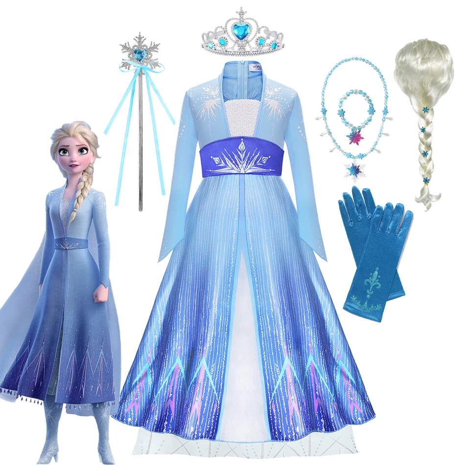 Disney Frozen 2 Girls Dress Elsa Princess Cosplay Costume Kids Halloween Birthday Party Fancy Children Gowns Vestidos Snow Queen