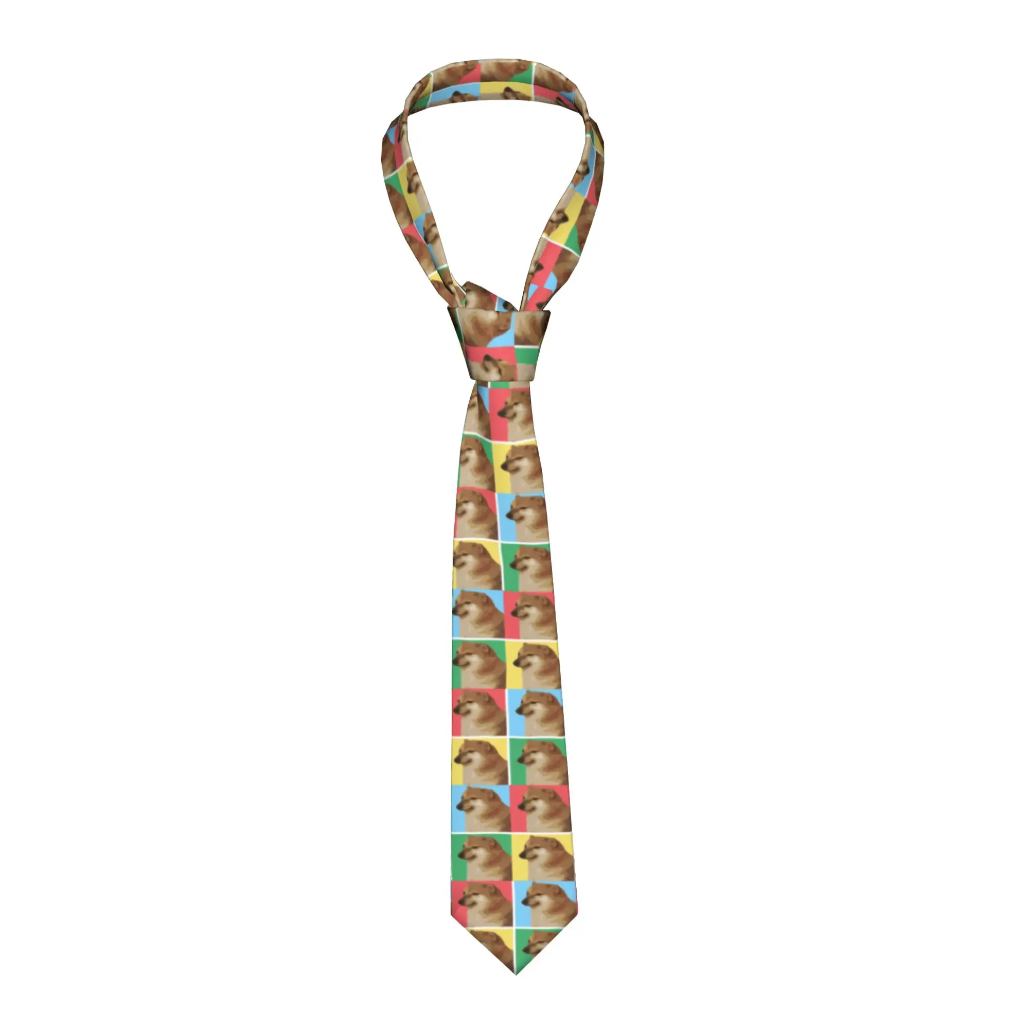 Classic Vaporwave Aesthetic Cheems Necktie Men Silk Shiba Inu Doge Meme Wedding Ties