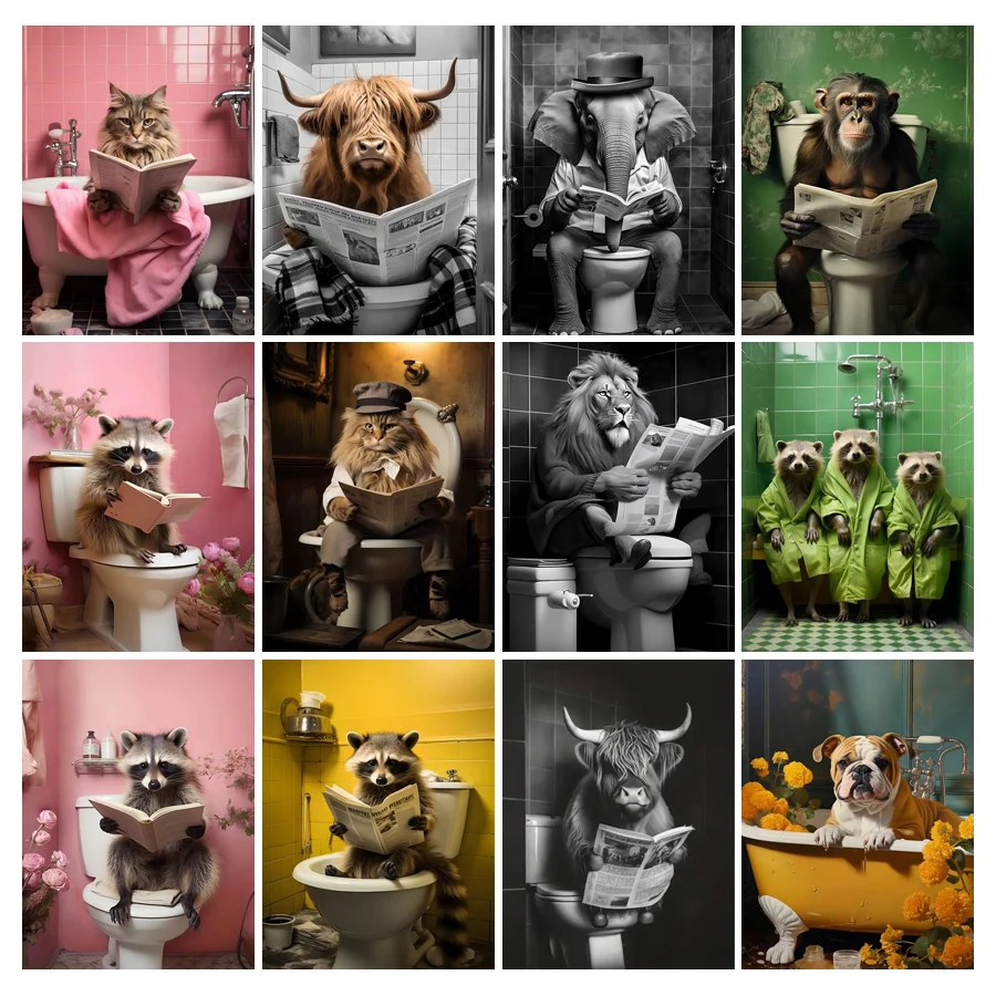 FULLCANG Diy obraz diamentowy urocza i zabawna krowa na pełny kryształ górski toaletowym wiertarka mozaika haft zwierzęta obraz kota FG2118