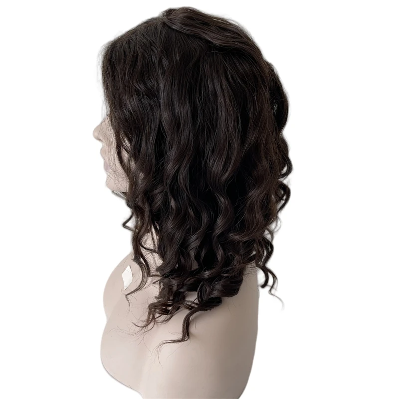 20 بوصة شعر بشري بكر أوروبي بني داكن 2 # شعر مستعار فضفاض مموج كوشير 4x4 شعر مستعار يهودي حريري للنساء #3