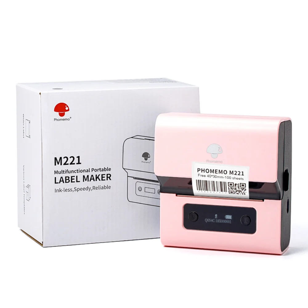 

M221 Thermal Wireless Label Printer Sticker Mini Printer Barcode BT Label Maker Price Tag Printers Free APP with 1 Roll Sticker