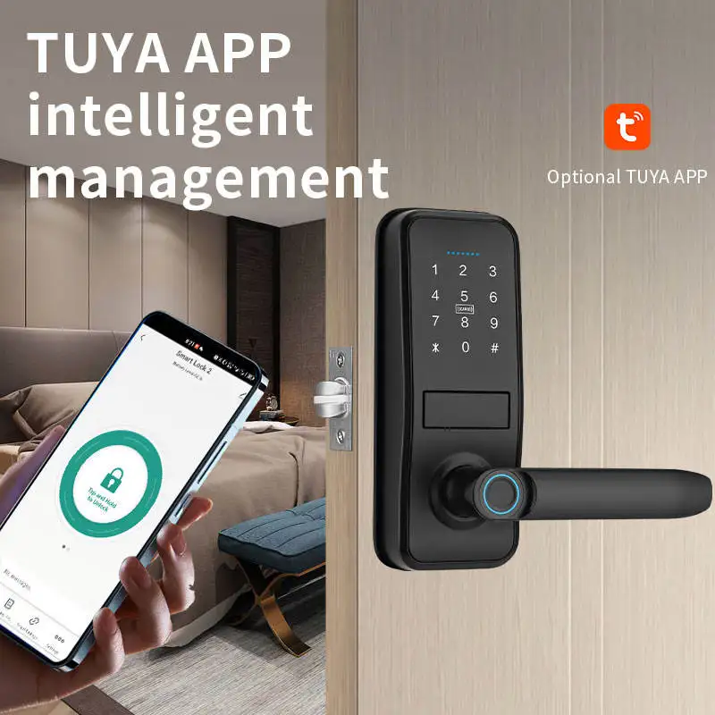 WiFi Connection Aluminum Alloy Smart Lock Indoor Security Tuya Remote Unlock Fingerprint Password Hotel Handle Lock
