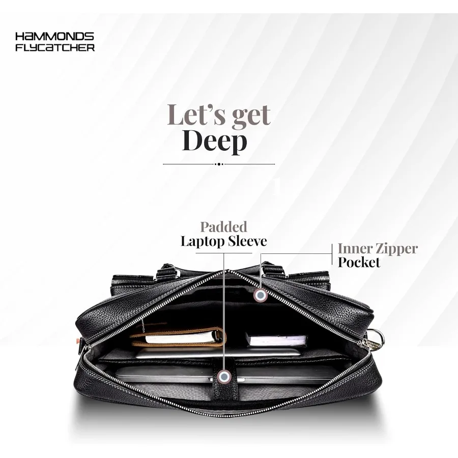 HAMMONDS FLYCATCHER حقيبة لابتوب جلدية أصلية للرجال مبطن 15.6 "كمبيوتر محمول حقيبة ساعي جلدية للرجال حقائب