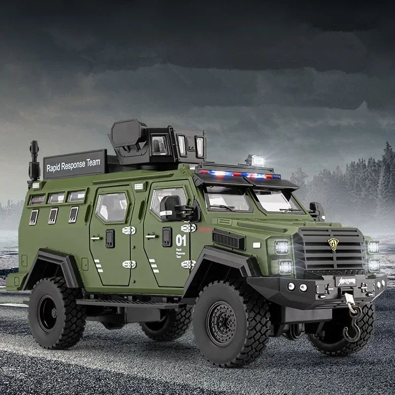 1:24 Alloy Sword Toothed Tiger Explosion Proof Car Model Diecast Police Armored Off-road Vehicles Car Model Sound Light Kids Toy