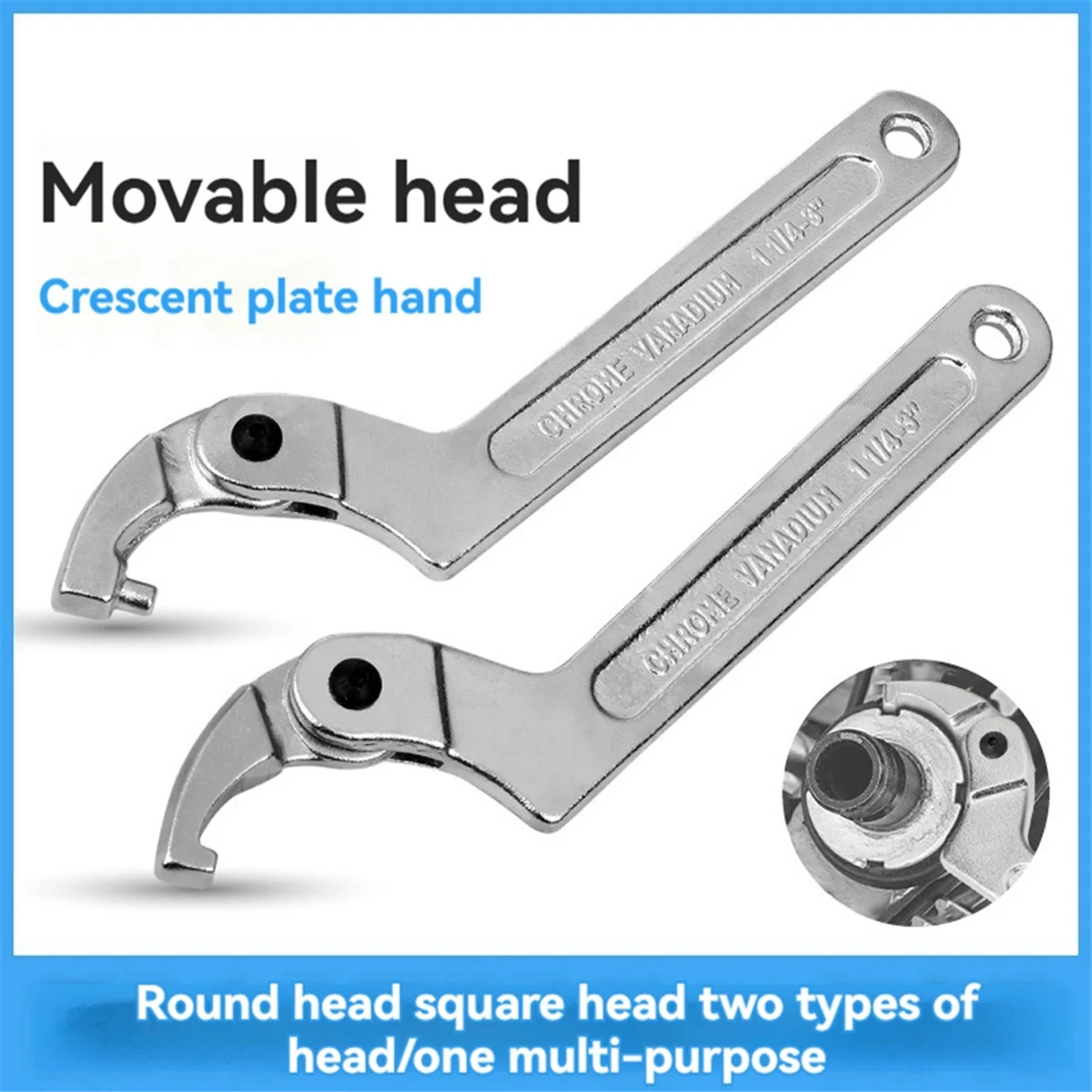 Crescent Wrench Set Adjustable C-Pin Wrench Hook Wrench for Tightening and Locking of Vehicle Mechanical Square Heads