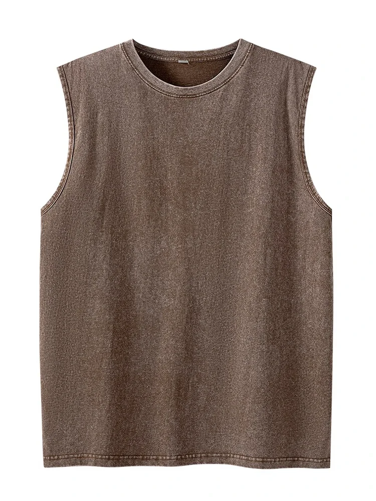 Summer Men's Washed Cotton Tank Tops Muscle Gym Sleeveless Workout T Shirts Running Beach Loose Cutoff Tees image 5