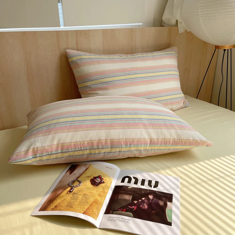 2 قطع الوردي شريط القطن وسادة غطاء المنزلية بلون الحد الأدنى واحدة الجلد ودية غطاء الوسادة 48x74 سنتيمتر #6