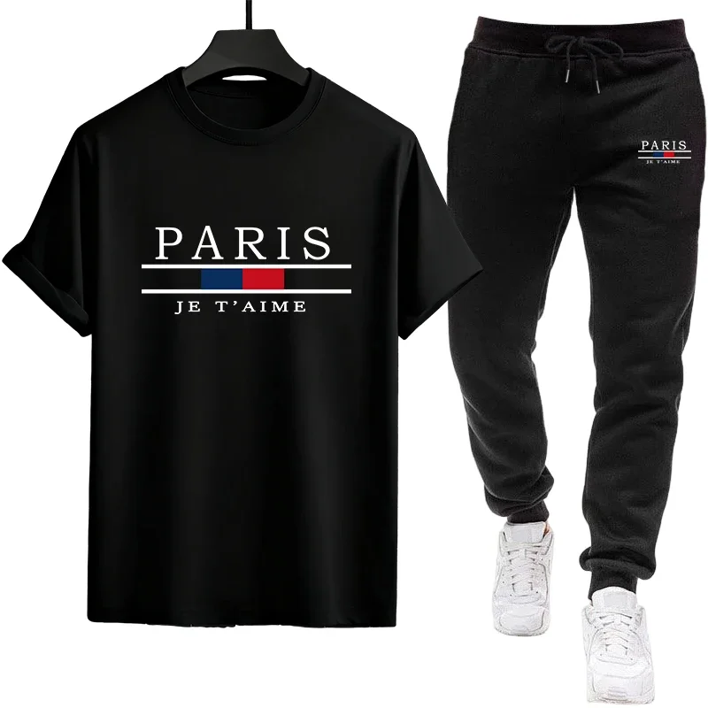 2026 Mens T-shirt Tracksuit Print Casual Loose Short Sleeve Outdoor Sports Jogging Man Clothing New Single Piece T-shirt Pants