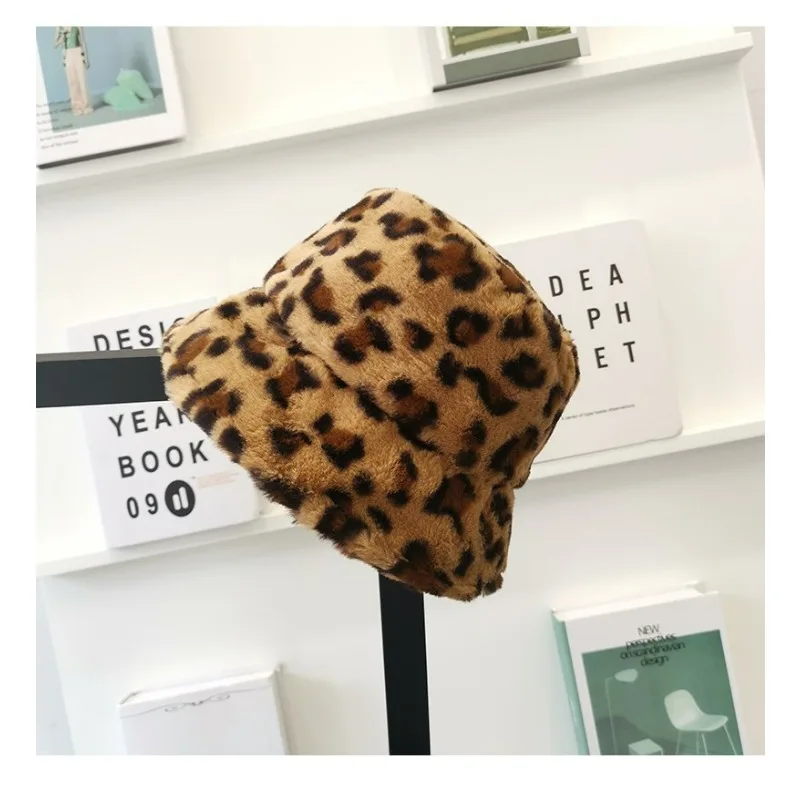 

Zebra Print Fisherman Hat Leopard Pattern Retro Design Korean Plush Bucket Hat Face Covering Ins Niche Women