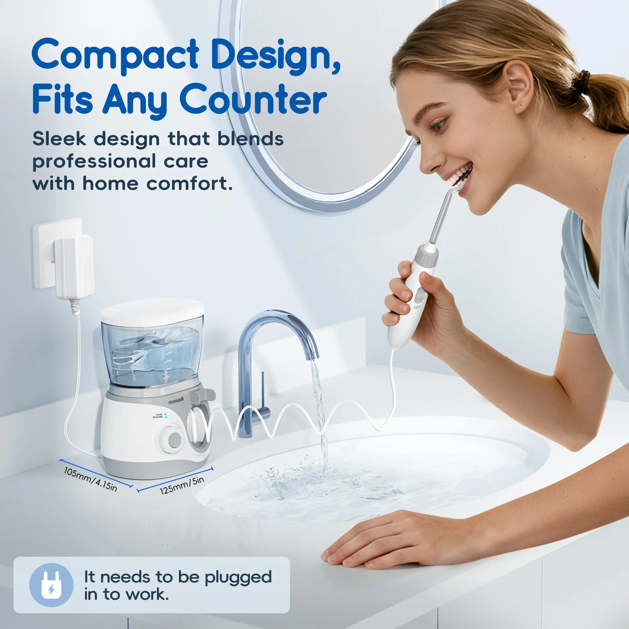 Home Water Flosser, 10 Adjustable Pressures,600 ml Large Capacity,6 Home Nozzles Professional Oral Irrigator for Teeth Clean image 5