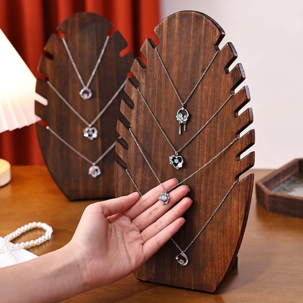 

Wooden Flame Shape Necklace Display Board Stable Vintage Pendant Organizer Shelf Jewelry Simple Necklace Display Stand