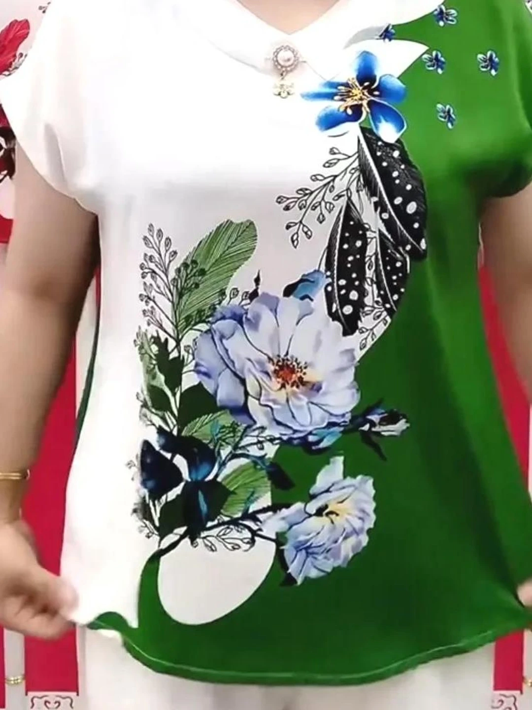 Summer Loose Silk Print ort Sve Lightweight Comfortable Small irt Water Ink Ice Silk Loose Fit Ladies Summer Top