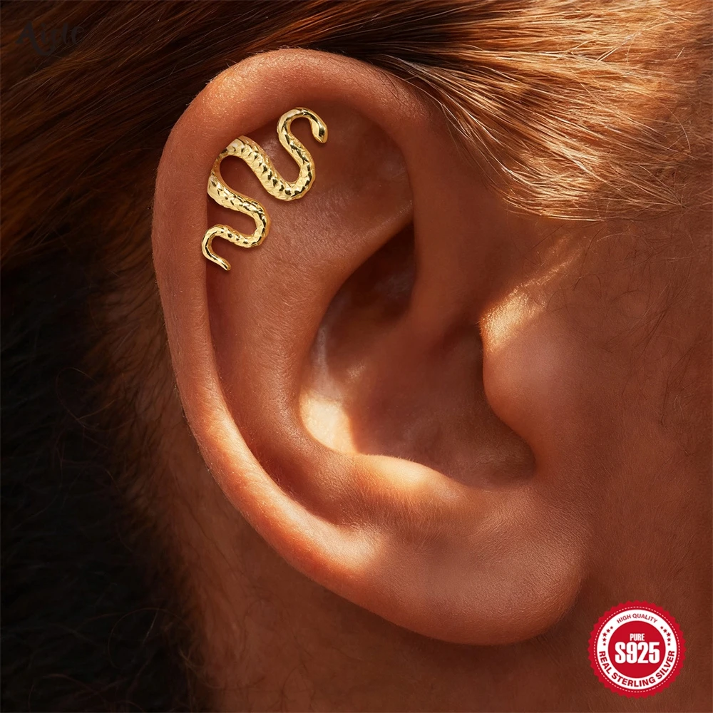 

Aide 1piece 925 Sterling Silver Delicate Snake Ear Studs Fashion Punk Piercing Reptile Cartilage Ear Clip for Women Fine Jewelry