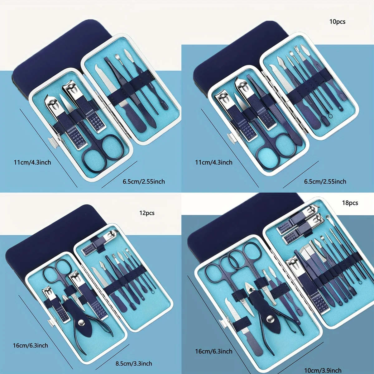 4-18 pçs conjunto de manicure pedicure kit cortador de unhas conjunto cortador de unhas profissional aliciamento de unhas e picareta de orelha para viagens