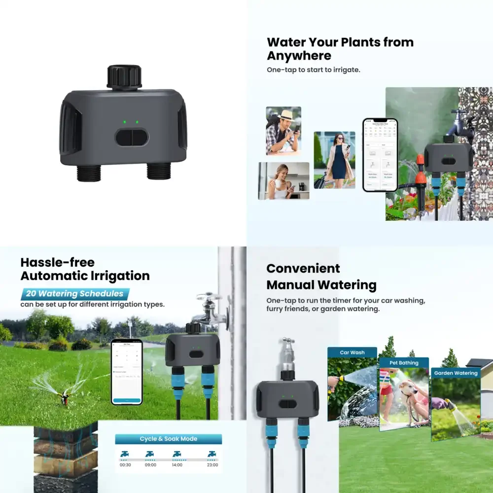 

Qwinn 2026 Умный контроллер полива с управлением через приложение, таймер для наружных разбрызгивателей, автоматический таймер полива для сада