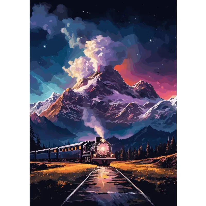 

500/1000/1200/2000PCS Puzzles Steam Train Sunset Scenery Jigsaw Toys for Entertainment Suitable for Beginners Modern Home Decor