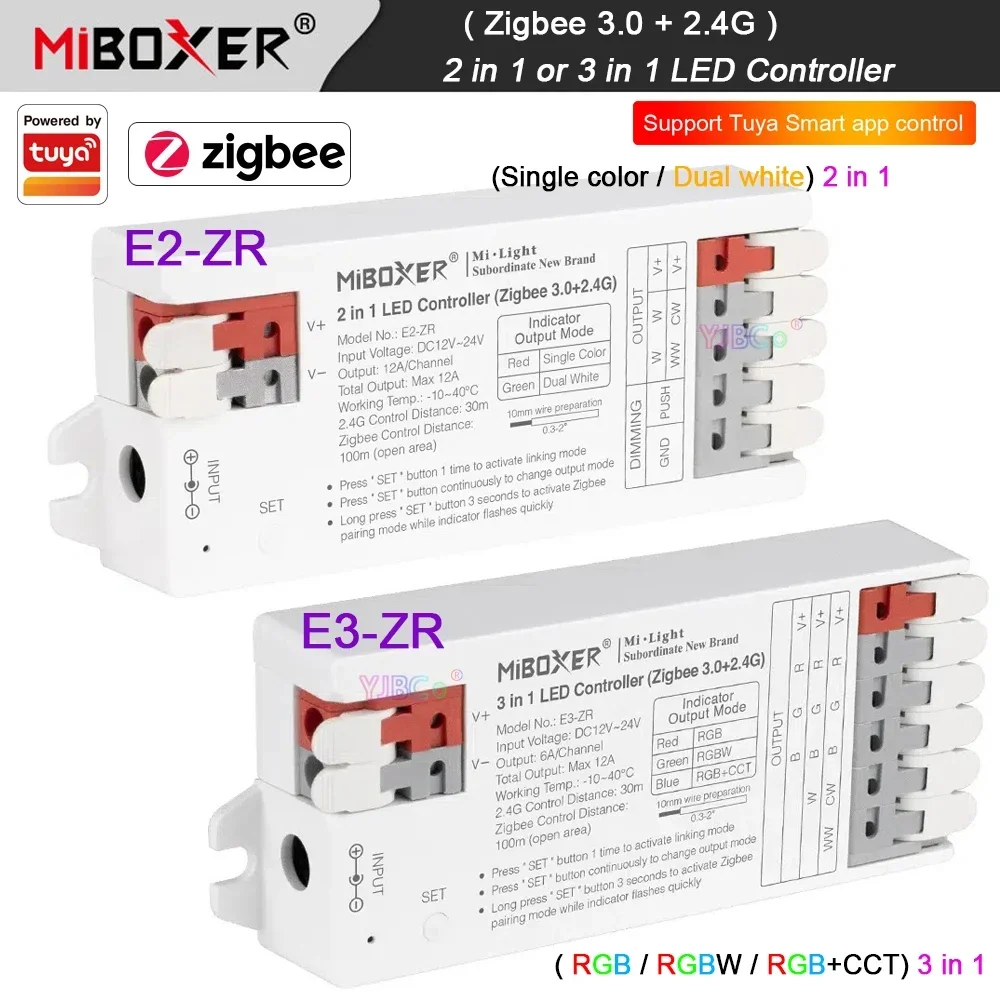 Miboxer Zigbee 3.0 2.4G (Single color/Dual white) 2 in 1 LED Strip Controller Zigbee3.0 RGB/RGBW/RGBCCT 3 in 1 Light tape Dimmer