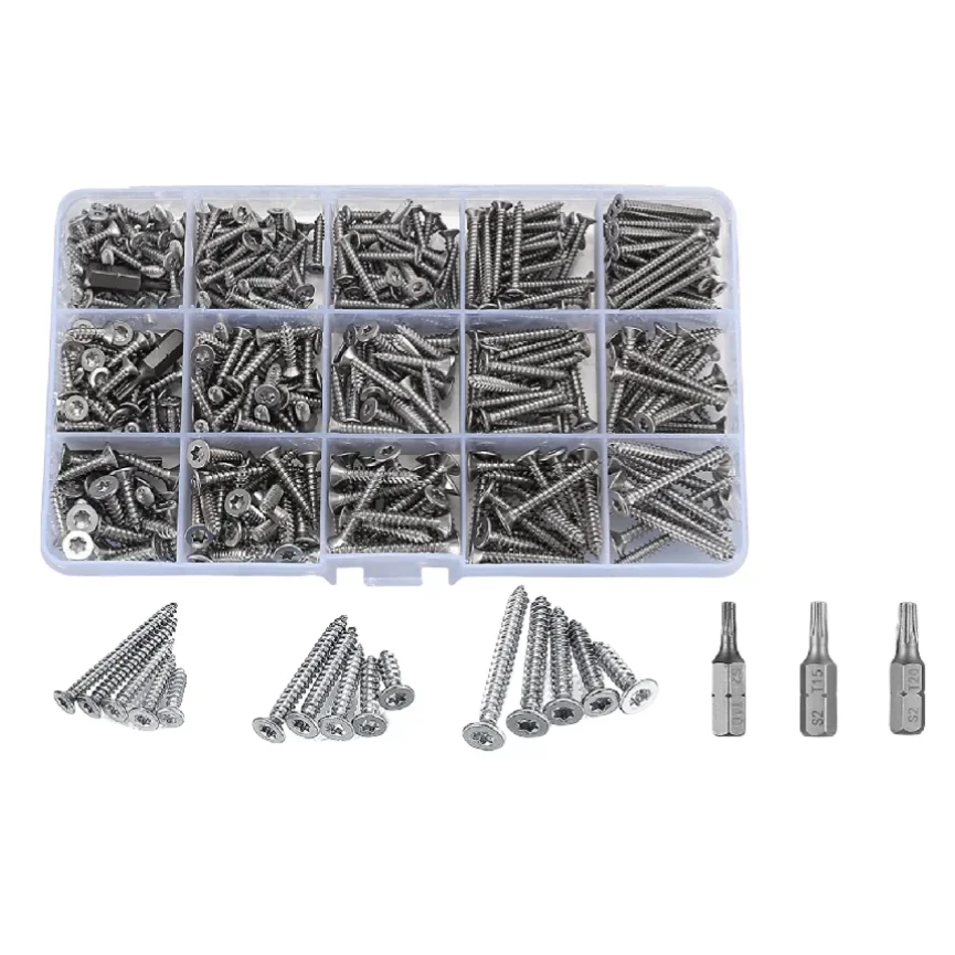 400Pcs M3-M4 Splint Screw Set with A2 Wood Screwdriver Series&Bits - Essential for Precision Fastening and Woodworking Projects