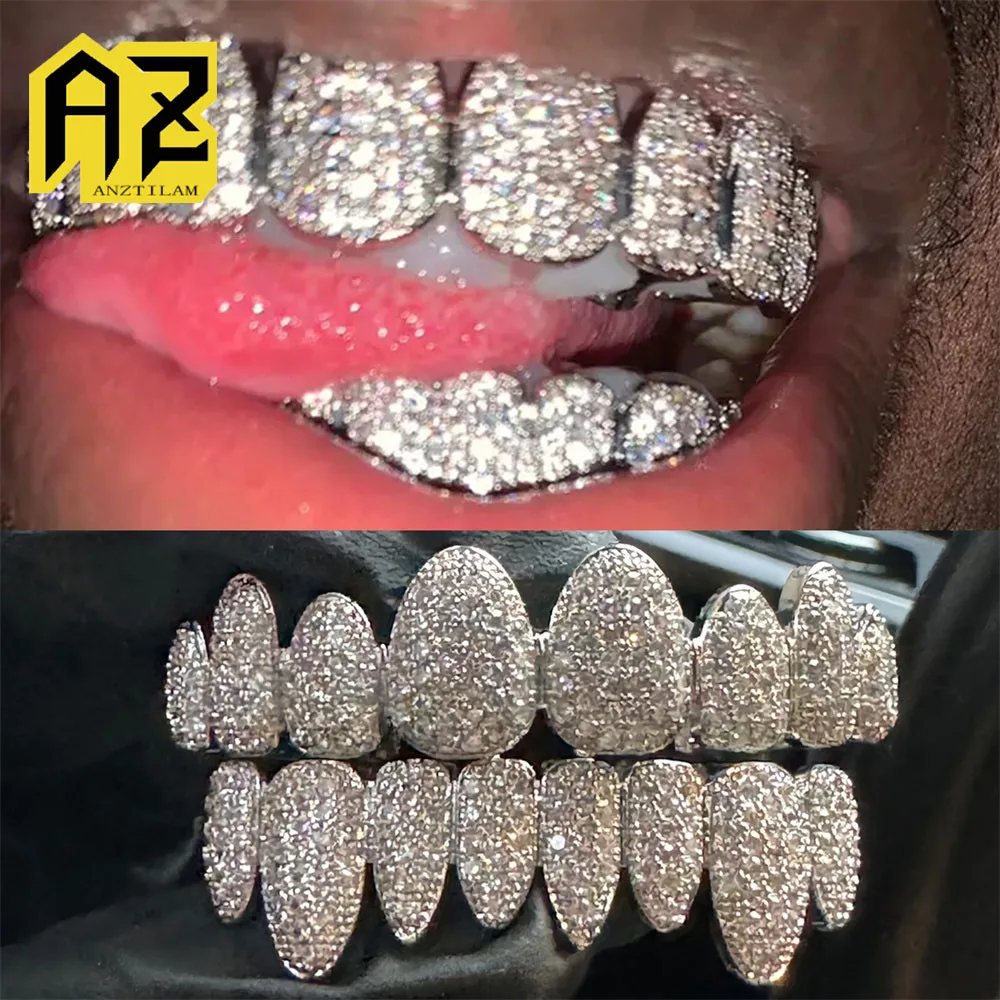 

Anztilam Full Bling Grills Iced Out Grillz Full Zircon Tooth Shine Grill Men Women Hip Hop Tooth Grills Caps Brass Jewelry