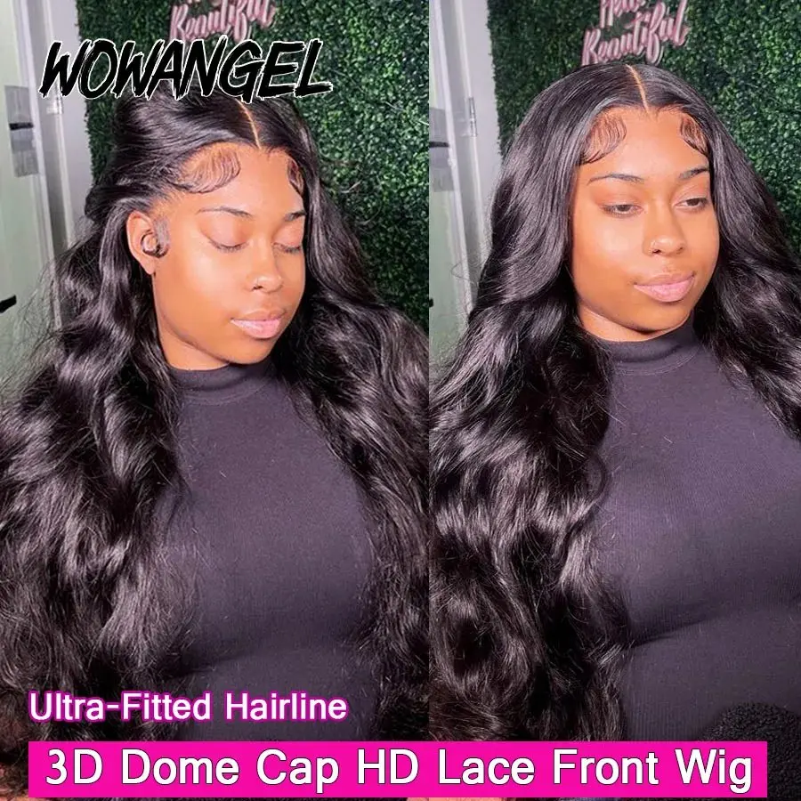 Natural Black Body Wave 150 Density 26 Inch 13X6 HD Human Hair Lace Forehead Wig Glue-Free Wave 13X4 Front Brazilian Women