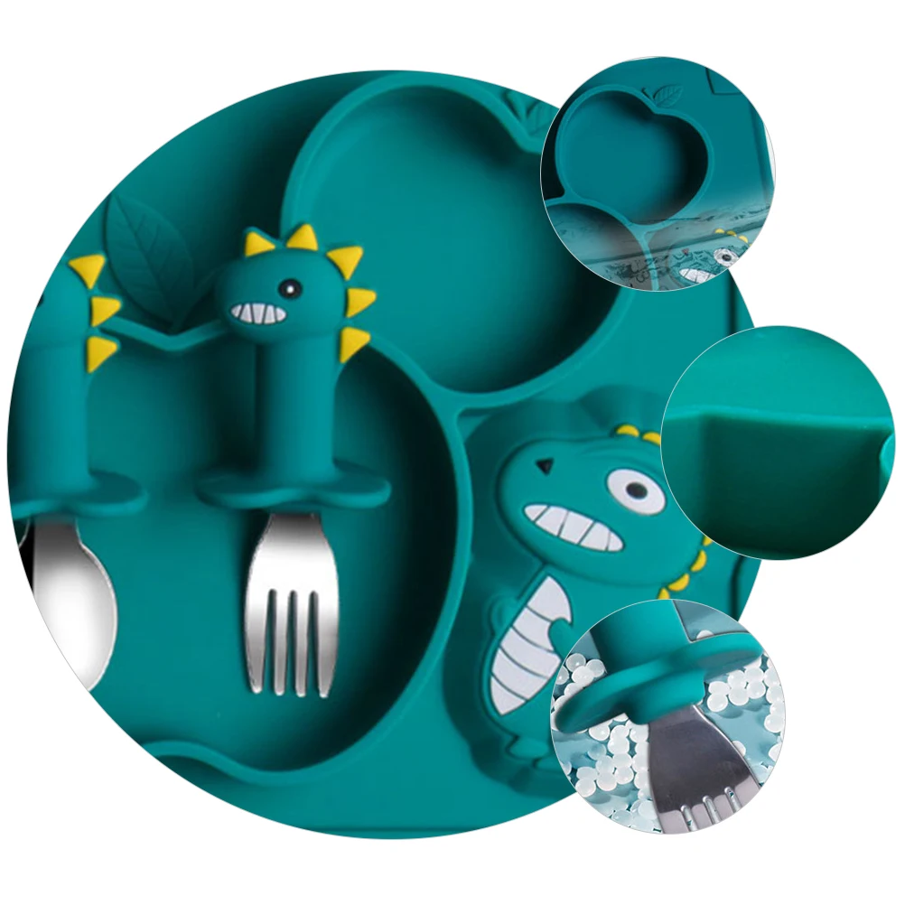 

1 комплект, 1 комплект, силиконовая миска для детского питания, блюдо с отделением для микроволновой печи, прочный набор тренировочной посуды для детей, устойчивый к высоким температурам