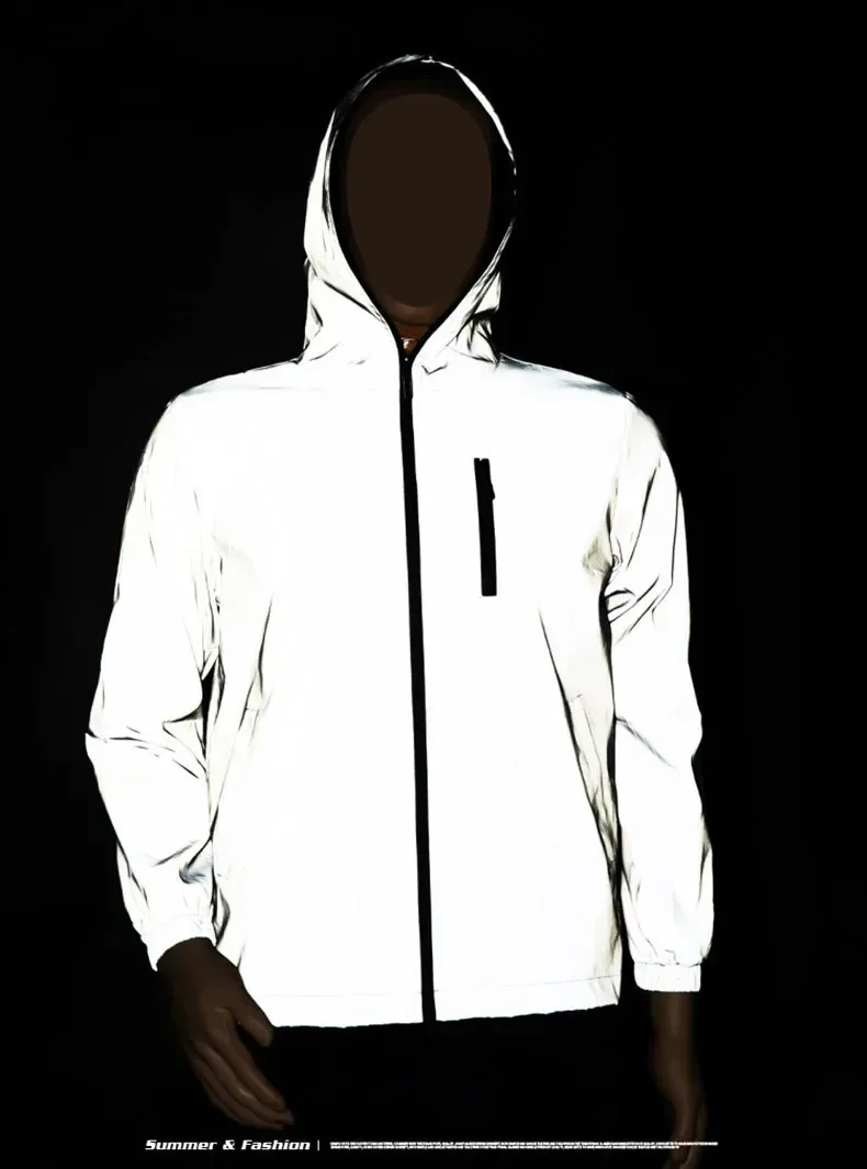 Jaqueta reflexiva personalizada das mulheres dos homens casaco com zíper com capuz blusão runing ciclismo ao ar livre caminhadas zip up hoodie seu próprio nome logotipo