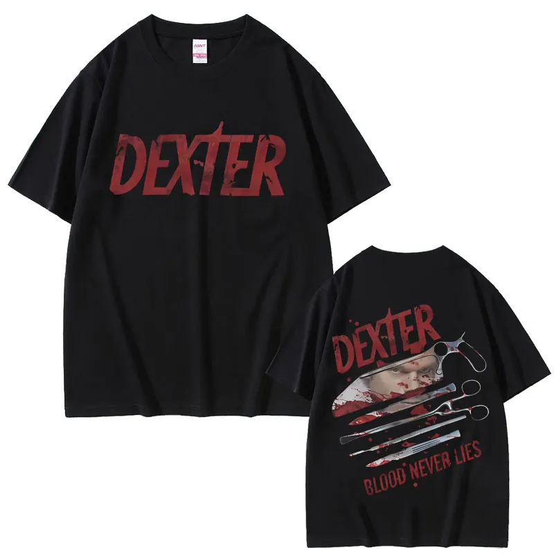 

TV Play Dexter Morgan Blood Never Lies Graphic T-shirt Men Women Casual Cotton Vintage T Shirt Men's Clothing Oversized T-shirt