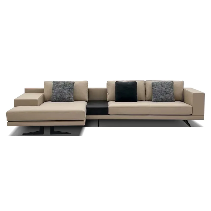 

Italian light luxury minimalist Mondrian sofa first layer cowhide size apartment leather sofa living room modern villa