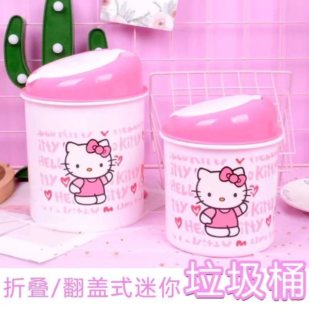 Sanrio Trash Can Hello Kitty Kawaii Cute Cartoon Anime Office Living Room Desktop Small Size Trash Storage Toys Girls Gifts