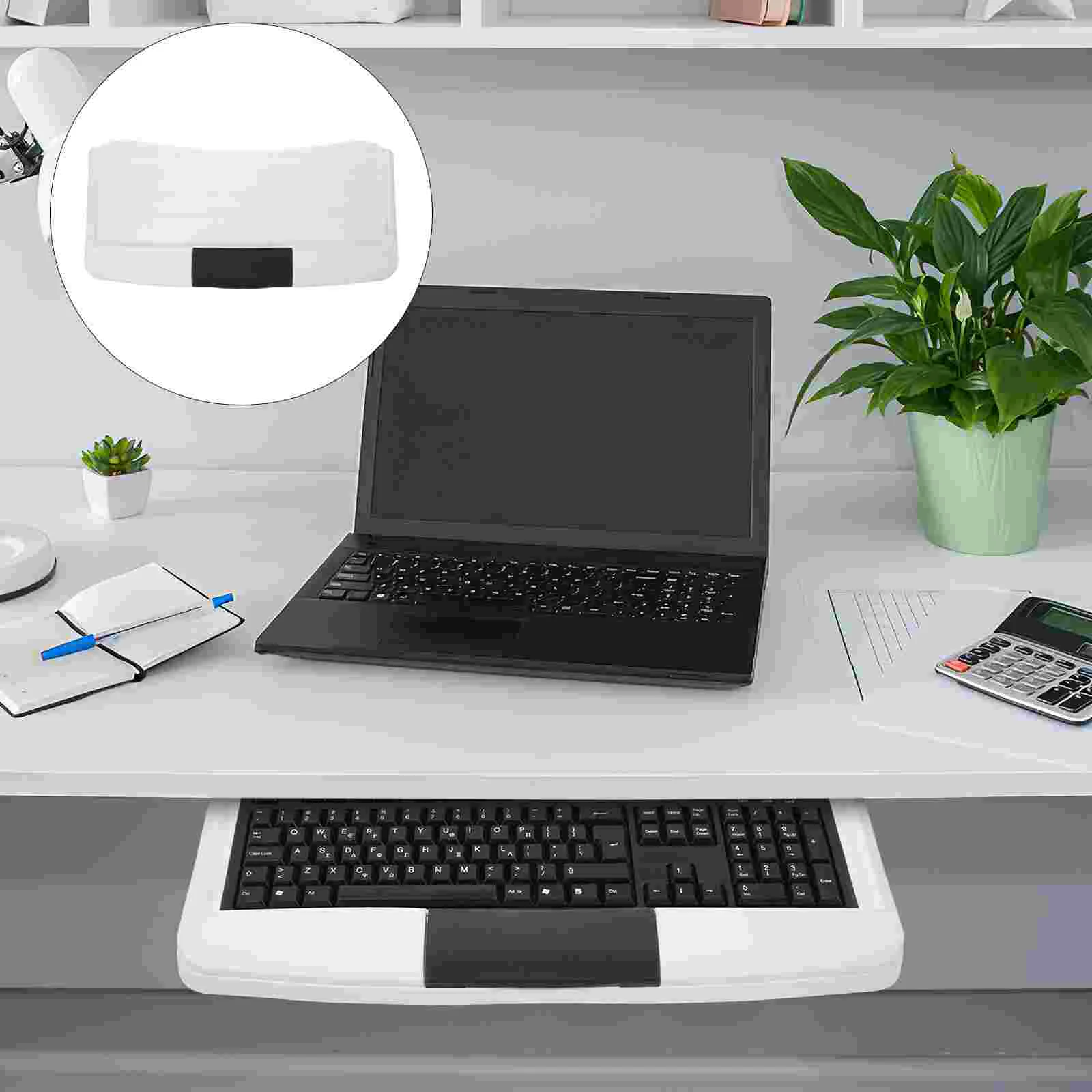 Desk Tray Adjustable Bracket Slide-out Keyboard Drawer for Typing White Organizer Office