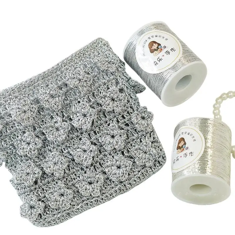 Luxuriöser Silberfaden 1mm Funkelnd DIY Handgemachte Handtasche Häkeltasche Webfaden Zarter Silberfaden Handgefertigtes Kunsthandwerk – Detail 6