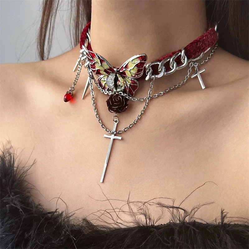 Colar de borla de estrela de borboleta doce e legal, design exclusivo feminino, corrente de pescoço de menina picante, corrente de colar