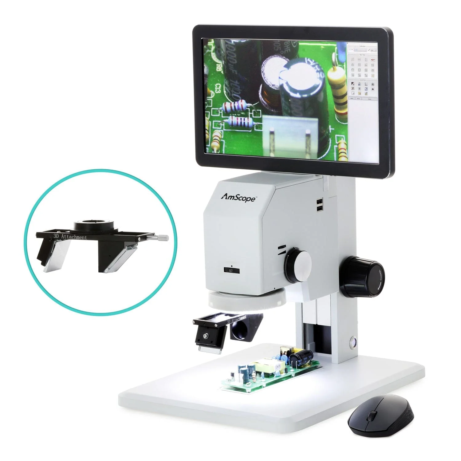 Microscopio digitale AmScope 3D per ispezione industriale con ingrandimento 0.7X-4.5X, schermo HD da 11.6 \