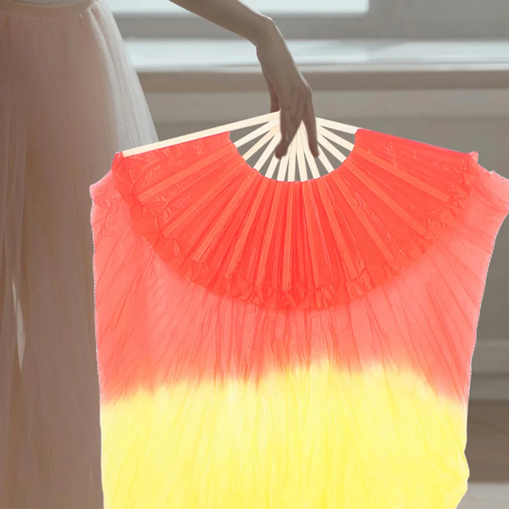 

Long Silk Belly Dancing Fans for Colorful Gradient Foldable Chinese Dance Veils Stage Performance Props