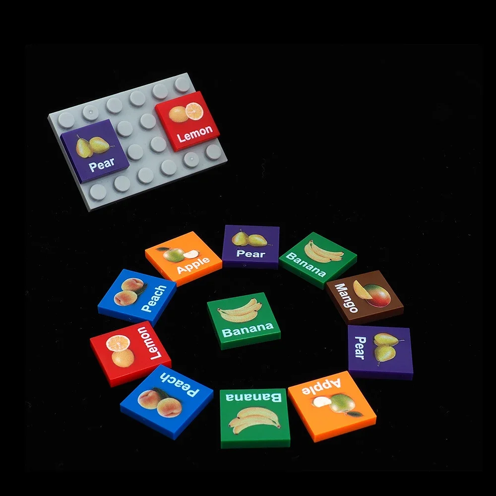 MOC 10 قطعة التراص 3068 الأبجدية تعليم الطوب الفواكه المطبوعة نمط ألعاب مكعبات البناء الكبار بنين أطفال هدايا عيد