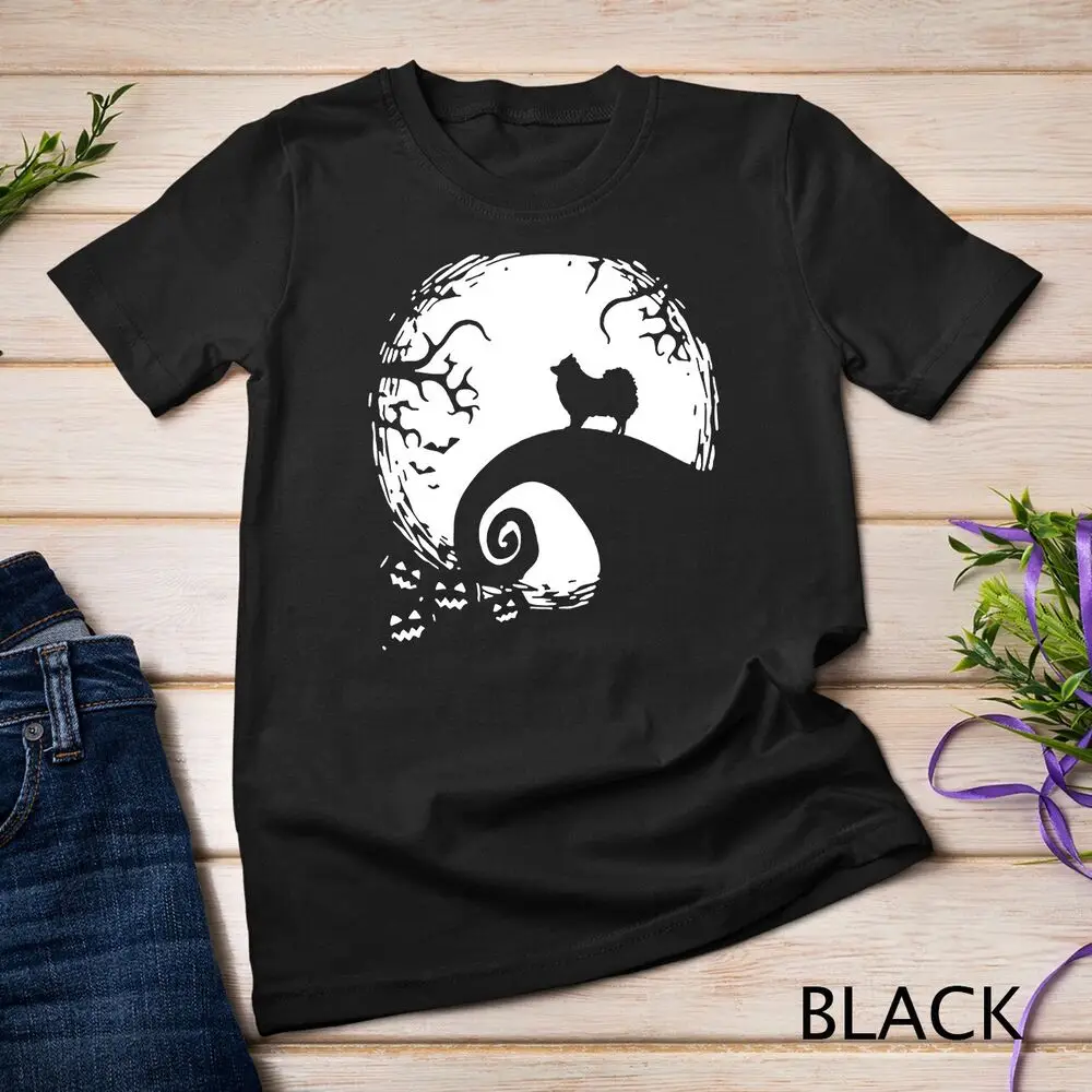 Pomeranian With Moon Halloween Unisex T-shirt  High Quality 100%Cotton Short Sleeve