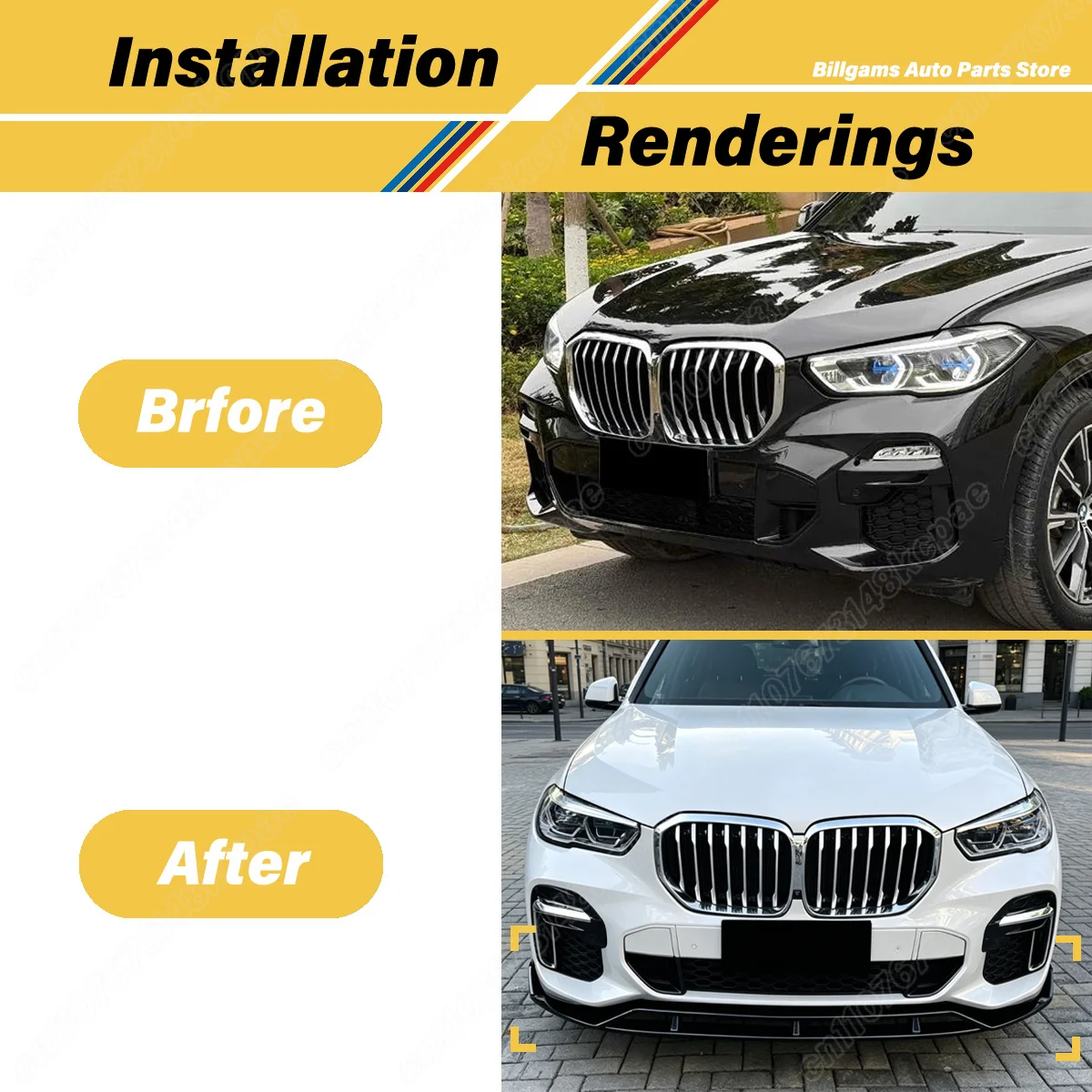 For BMW X5 G05 2019 2020 2021 2022 2023 Car Front Bumper Spoiler Lip Black Warrior Integrated Front Lip Front Shovel Surround